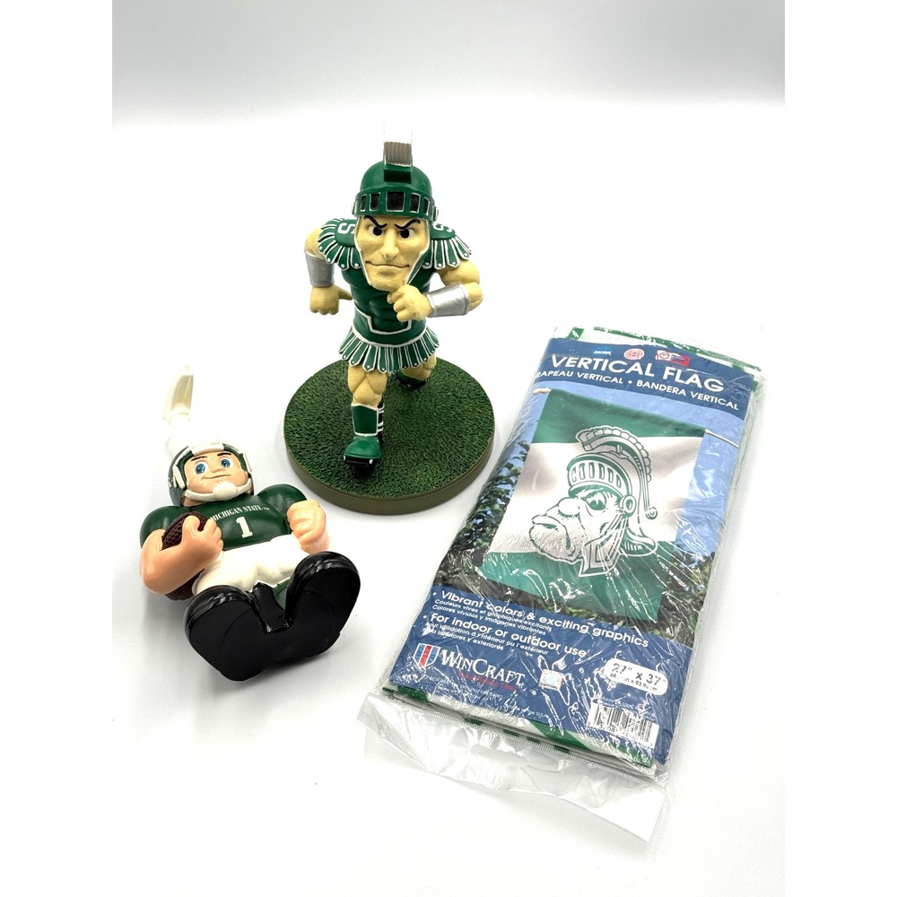 Michigan State Collegiate Collectibles Statue Figure, Flags, Soap Dispenser Lot